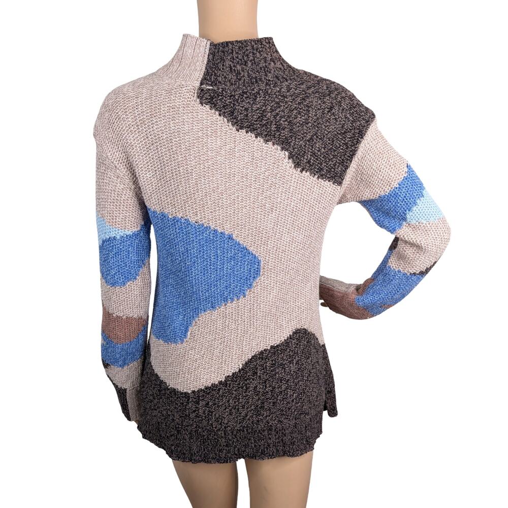 Nic + Zoe Winter Waves Mock Neck Sweater XS Earthy Abstract Knit Pullover EUC - Picture 11 of 13